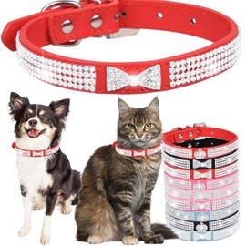 Rhinestone Dog Collar for Small Dogs, Fancy Bling Diamond Crystal Dog Collar Glitter Jeweled Girl Puppy Cat Collars for XXS XS Small Medium Large Dogs (Red,S)