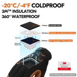 Vgo...… Winter Work Gloves Waterproof in Goat Leather, Cold Weather Safety Gloves Men for Rigger Freezer Builder Construction, 1 pair