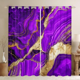 Cortinas de mármol púrpura, cortinas opacas de mármol dorado, cortinas y cortinas con textura metálica abstracta oscura, cortinas geométricas bohemias hippie líquidas, 42 x 63 pulgadas, 2 paneles