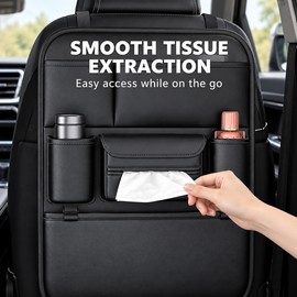 6-Pocket Car Seat Back Organizer for Travel Storage – Waterproof Anti-Kick Bag with Tissue & Cup Holders