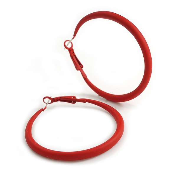 50mm D/Slim Red Hoop Earrings in Matt Finish - Large