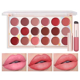 Joyeee Lip Gloss Palette, 18 Colors Dard Red Pink Nude Brown Lip Makeup Pallet Kit, Pro Women Lip Color Palette with Soft Silicon Brush, Lip Present Set for Teen Girl, Mum, Daughter, Friend, Sister