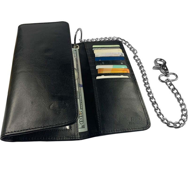 IBRO Motorcycle Chain Wallet for Men – Premium Cowhide Leather,
