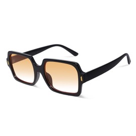 DsitMG Retro Square Sunglasses for Women Men Trendy Classic Rectangle Sun Glasses Vintage 70s Shades (Black/Gradient Orange)