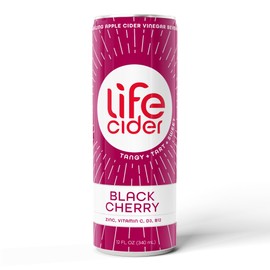 Life Cider | 12 Pack (12 Fl Oz) | Black Cherry | Sparkling Apple Cider Vinegar Beverage | Aids Digestion & Immune System | Vitamin C, D3, Zinc, B12