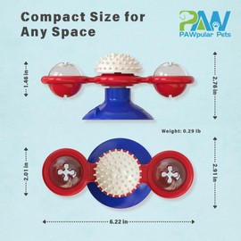 PAWpular Pets Interactive Windmill Cat Toy with Suction Cup, Rotating Catnip & Light-Up Ball for Indoor Cats, Promotes Dental Health, Mental Stimulation, and Kitten Enrichment (Red & Blue)