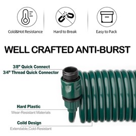 EVA Recoil Garden Hose for Outdoor: Retractable Water Hoses with Nipple QD Fittings - Lightweight and Corrosion Resistant for Yard Boat (15FT, Green)