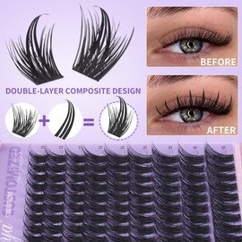 Geeneiya Wispy Lash Clusters Customized Eyelash Clusters Manga Spike Lash Extension Natural Cluster Eyelash Extensions, Double-layer Composite Lashes