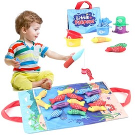 Rayouth Baby Toys 6-12 Months, Montessori Sensory Toy for 1 2 Year Old Boys Girls Gifts, Toddlers Cloth Fishing Game with Stacking Cups, Number Counting, Color Sorting, Shape Learning
