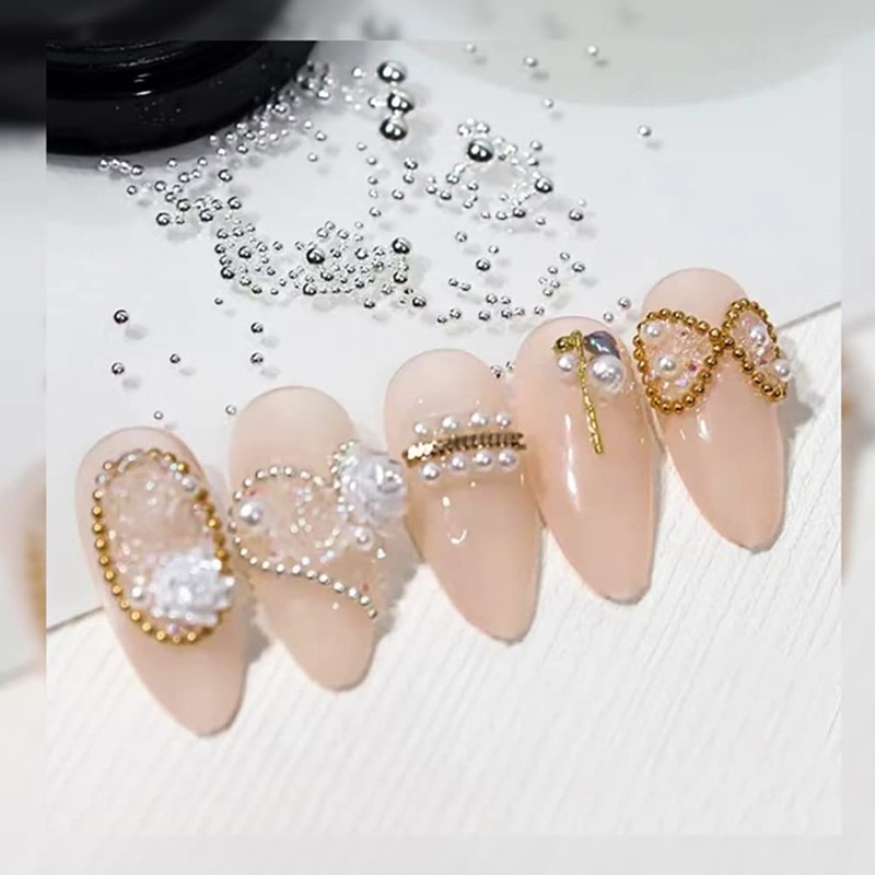 JIHUOO 2 Boxes 3D Mini Nail Caviar Mixed Size Nail