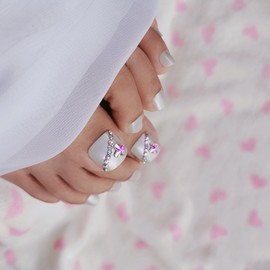 DCYFZJ Press on Toe Nails colorful toenails Tips Short Square Acrylic Artificial Glue-on Fake Toenail Full Cover 24 PCS Silver Color for Women Girls Nail Art…