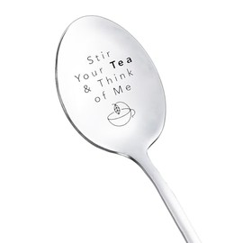 Stir Your Tea ＆ Think of Me Spoons Gifts for Him Her Funny Romantic Gifts for Husband Wife Tea Lovers Gifts for Boyfriend Girlfriend Anniversary Birthday Gifts for Couple Tea Spoon