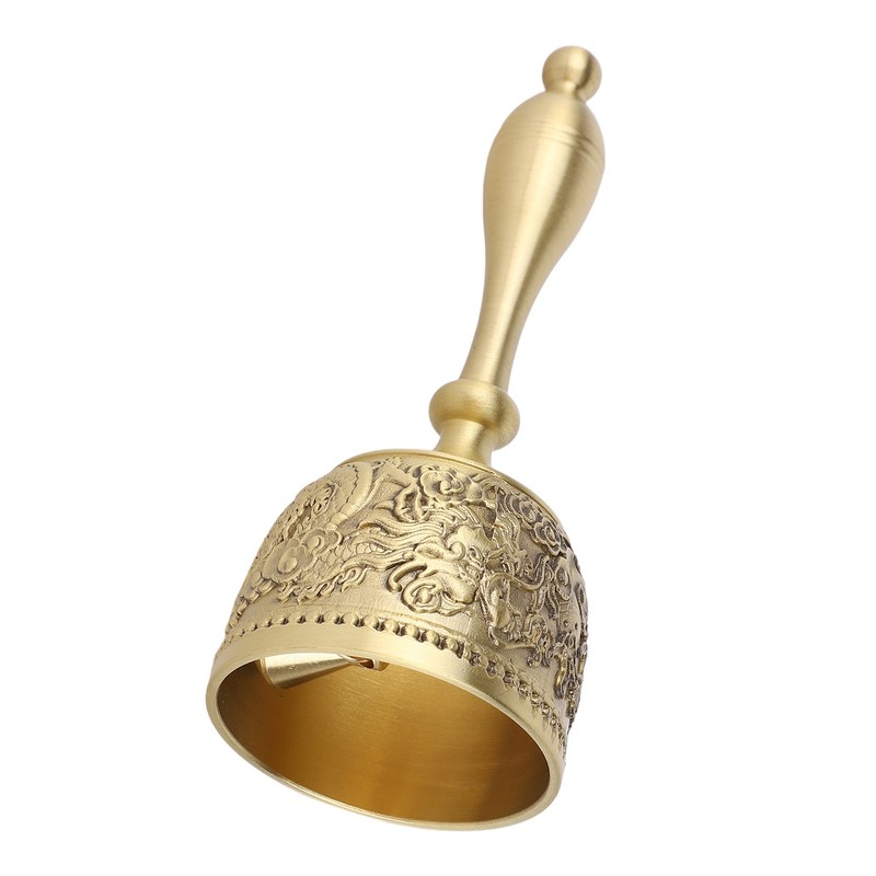 Hand Call Bell 4.7in Long Pure Brass Exquisite Carved Pattern