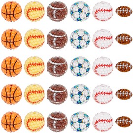 SUNNYCLUE 18Pcs 6 Styles Sports Rhinestone Beads 20mm Disco Ball Clay Charms Resin Round Basketball Football Baseball Rugby Bubblegum Chunky Bead for Beadable Pens Jewelry Making Bracelet Keychain