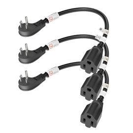 FIRMERST 1875W 15A Flat Plug Extension Cord 14 AWG 1ft Black 3 Pack