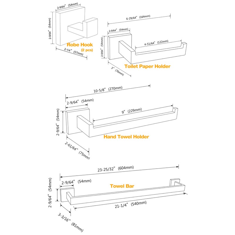 TRUSTMI Bathroom Hardware Accessories Set 5-Piece Square Towel Bar Assembly