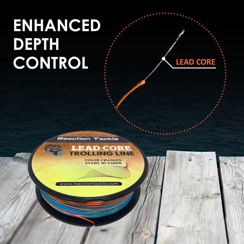 Reaction Tackle Lead Core, Metered Trolling Braided Line Multi-Color -