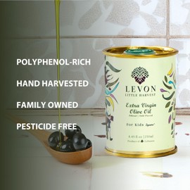 Levon, Little Harvest Extra Virgin Olive Oil, EVOO Olive Oil, 8.45 fl oz/250 ML, Polyphenol Rich, Premium Cold Pressed Black Olives, Pesticide Free, Mild Taste for Kids, Works w/Olive Oil Sprayer
