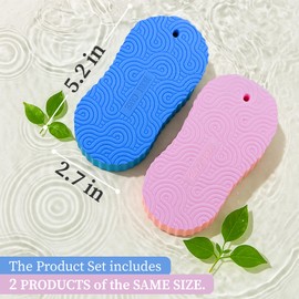 Magic Exfoliating Bath Sponge (2 pcs), 3D Super Soft Exfoliating Bath Sponge, Skin Friendly and Reusable for Adults Children and Pregnant Women Alternative to exfoliating Gloves. (Blue + Pink)