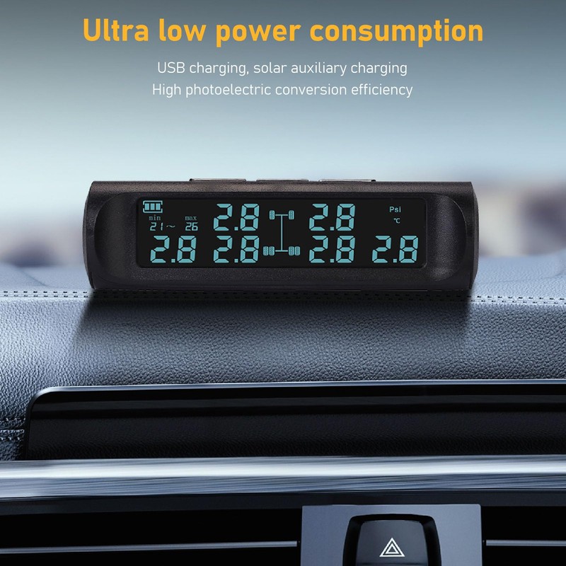 Wireless Solar TPMS Tire Pressure Monitoring System with LCD Display,