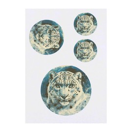 4 x 'Snow Leopard Portrait' Temporary Tattoos - Water Resistant, Skin-Safe, Non-Toxic Transfers, Mixed Sizes (TO00082658)