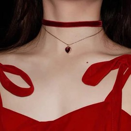 VIRAVENTO Red Heart Choker Bow Necklace Christmas Choker Red Velvet Choker Necklace for Women Christmas Prom Jewelry (B)