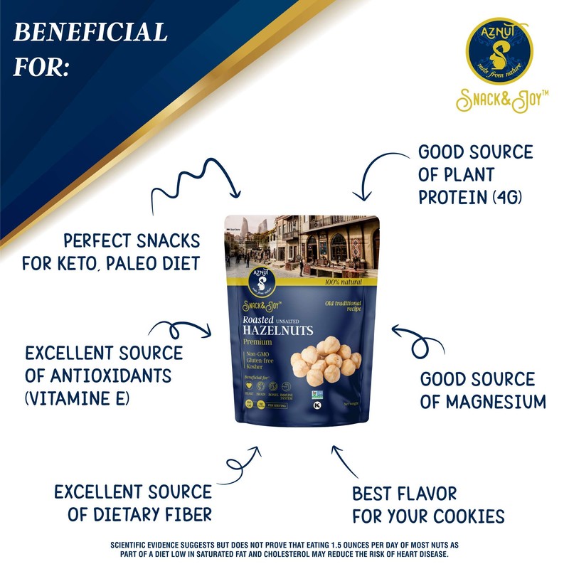 Roasted Hazelnuts Natural Non-GMO Certified, Unsalted, Dry Roasted, Kosher Certified