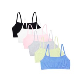 Fruit of the Loom Women's Spaghetti Strap Cotton Pull Over Sports Bra, Cornflower Blue/Lentil/White/Kitty Pink/Grey Heather/Black Hue