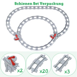 Cabeeskii Building Blocks Rail Set, Toy Railway Rails, Consisting of Cross Track Straight, Curve Rails, Compatible with the Market Leader from 2 Years (25 Pieces)