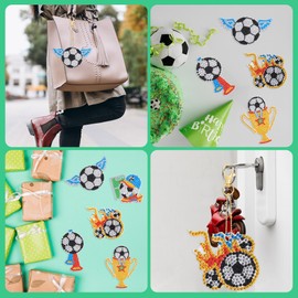 JSRQT 5 PCS Diamond Pasted Painting Keychain Kit Football Crafts Diamond Art Keyrings for Boys Diamond Rhinestone Painting Key Chains Pendant Double Sided Full Drill Mosaic Making for Handbag Purse