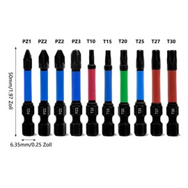 HAFRILY 50 mm Torx Bit Set S2 Steel Bit Set Torx with 1/4 Inch Hex Shank Wrench Det Strong Magnetic for Impact Wrench Pozidriv Screwdriver (PZ1-PZ3, T10-T30)