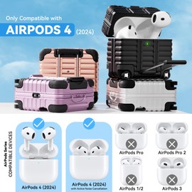 with Safety Lock for AirPods 4 Case 2024 with Cleaner Kit,Cute Funny Suitcase Design AirPods 4th Generation Case,Sturdy Hard PC Full Protection Cover for Women Men with Keychain(Black)