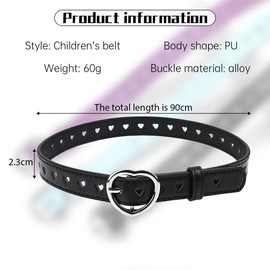 JEYORZY Girls' Belt, 1 Piece Belts with Cute Hollow Heart Shape, Kids Leather Belts, with Adjustable Heart-Shaped Girls' Leather Belt with Heart, Adjustable Waist Belt, for Dresses, Skirts and Jeans,