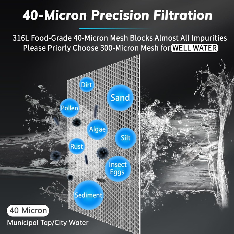 BriskSpring 40 Micron Spin Down Sediment Filters with Scraper, Disassembly-Free
