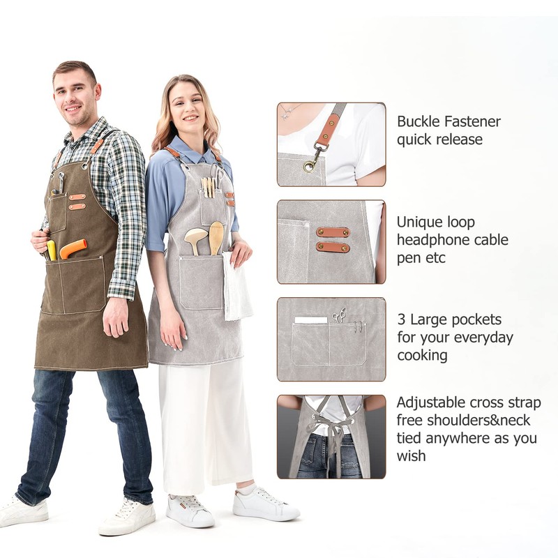 Work Apron with Pockets,Unisex Apron with Adjustable Belt and Waterproof