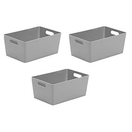 WHAM Studio Basket 4.02 Rectangular Cool Grey Plastic Storage Baskets Kitchen Home & Office Tidy Organiser 25x17x11cm - Set of 3