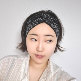 Wide Ribbed Twisted Hotfix Rhinestone Headband Bandana Yoga Black 2ea