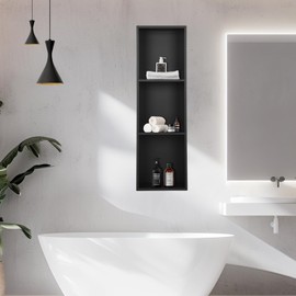 Dawot 3 Tier Stainless Steel Shower Niche, 36×12 Inch Waterproof Recessed Wall Niche, No Tile Needed Insert Storage for Bathroom Kitchen Bedroom(Black)