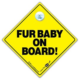 Fur Baby On Board Car Sign, Baby on Board Sign For Dogs, High Visibility Yellow and Black Suction Cup Car Window Sign Designed to Let Other Road Users There is a dog in the Car, 14 cm x 14cm x 2cm