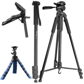 Ultimaxx’s Tripod Bundle Includes: 75” Tripod, 72” Monopod, 12” Gripster and Pistol Grip for Canon EOS Rebel T5,T5i,T6, T6i, T6s,T7,T7i, 60D, 70D, 80D,90D,7D Mark II,5D Mark III,5D Mark IV, and More