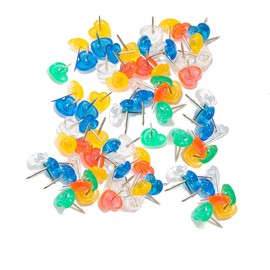 Transparent Colorful Heart Push Pins, Plastic Head Thumb Tacks Map Drawing Pins,Cute Push Pins for Wall Drawing Pinboard, Map Markers or Bulletin Board(100Pcs)