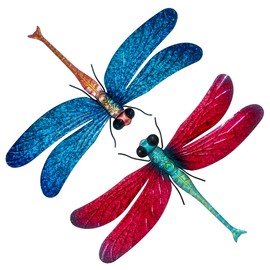 UXZCVIO Metal Dragonfly Garden Art Decorations,-17.5 inches Outdoor Hanging Wall Decor Sculptures for Home Garden Yard (2 Pack) Dragon Flies for Garden
