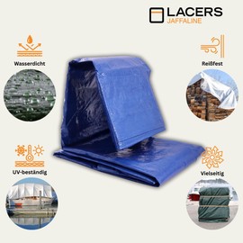 Lacers JaffaLine Fabric Tarpaulin - Robust and Waterproof Tarpaulin in Various Sizes and Colours for Optimal Protection in Outdoor Areas, Blue (2 x 3 m)