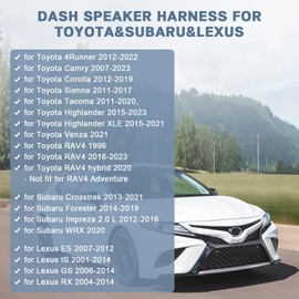 Fiegromech Car Speaker Harness Kit Replacement for Toyota Camry Corolla 4Runner Sienna Highlander Tacoma RAV4,Vehicle Dash Tweeter Speaker Wiring Harness Adapter Compatible with Subaru Forester Lexus