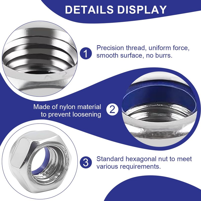M10 Nuts, 40 Pieces Standard A2 V2A Self Locking Nuts,