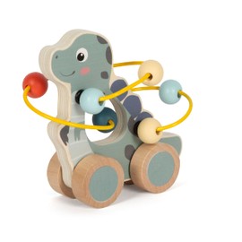 small foot Push-Along Toy with Bead Maze Dino, Made of FSC 100%-Certified Wood, for Kids Aged 12+ Months, 12615, Coloured