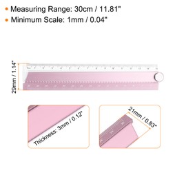 sourcing map 2pcs Folding Straight Ruler 30cm Metric Aluminum Alloy Protractor Foldable Angle Ruler Geometric Measuring Tool for Architects Artists Office, Pink/Grey