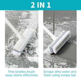 BOOMJOY Floor Scrub Brush with Long Handle, Scrubber Brush and V-Shape Brush, for Bathroom, Kicthen, Grey, 2 Pack