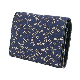 Indenya 2204-14-008 Bill H Billfold Wallet Box Shaped Coin Purse, Deer Leather, Navy Blue Base x White Lacquer, Dragonfly Pattern, Navy, White