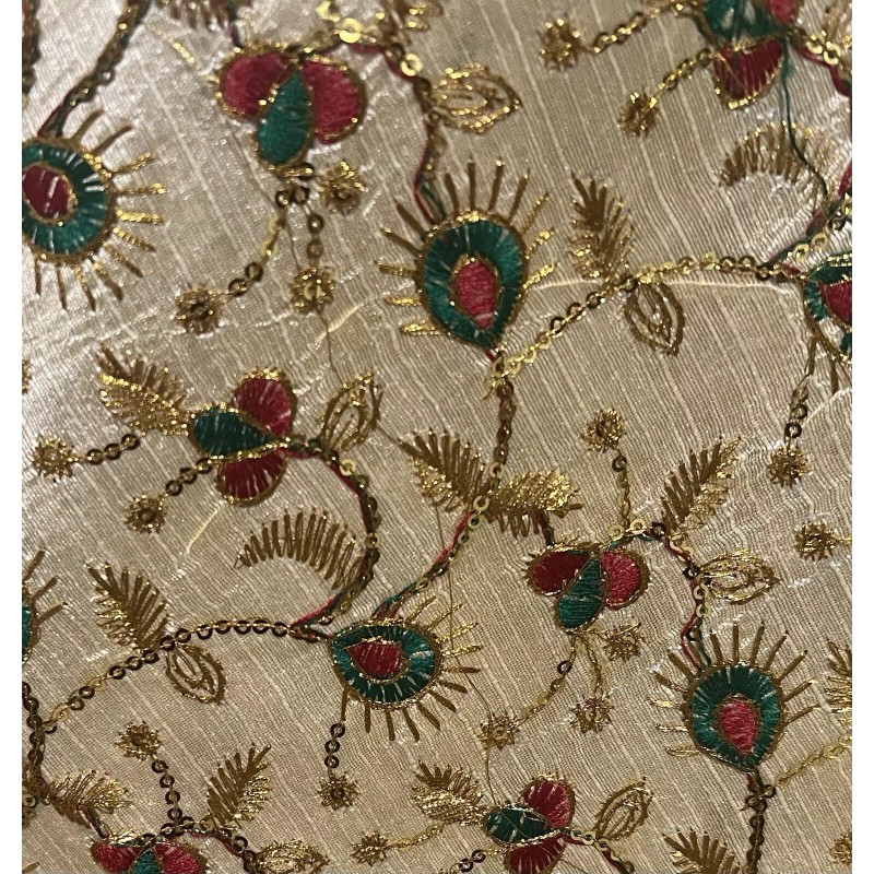 wowfabric4less123 Red Green Gold Yellow Embroidery Dupioni Fabrics 48” Width